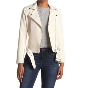 T Tahari Knit Moto Light Cream Belted Zip Utility Jacket